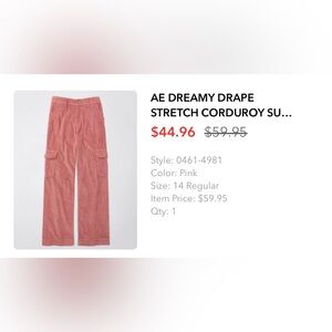 American Eagle Outfitters Dreamy Drape Stretch Corduroy High Waist Cargo Pants